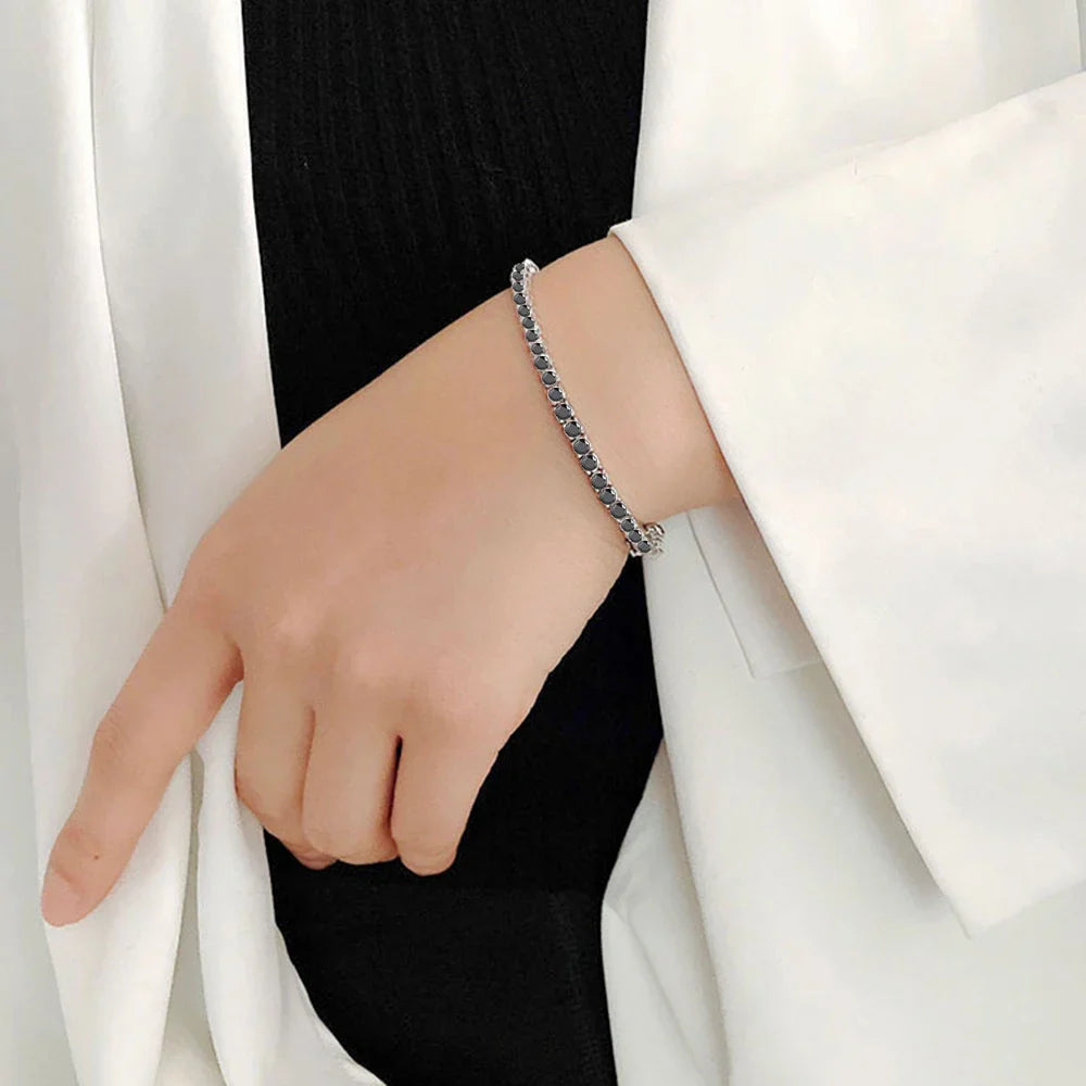 3mm 4mm 5mm Black Moissanite Tennis Bracelet For Women Men Gift 100% S925 Sterling Silver Plated 18K Hand Chain Jewelry