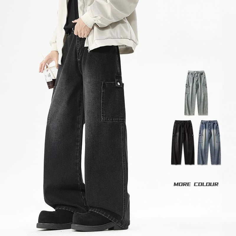 Cargo Jeans Men's Autumn New Vintage Fashion Straight Denim Trousers Casual Wide Personalized Male Clothing Pants Men Denim