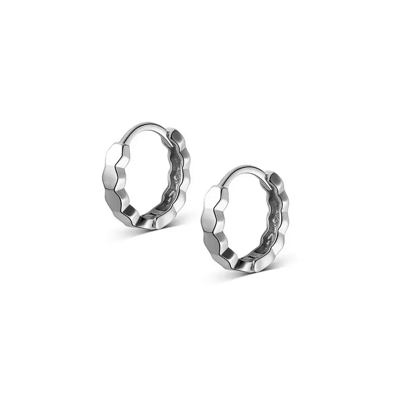 925 Sterling Silver Simple Geometric Faceted Huggies Ear Buckles for Women Fashion Charms Hoop Earrings Party Jewelry