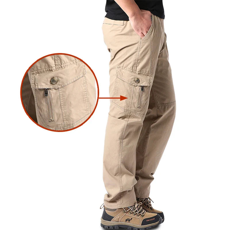 Men's Cotton Cargo Pants Casual Multiple Pocket Tacitcal Pants Spring Autumn Outdoor Camping Hiking Work Pants