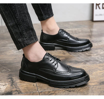 New Brock engraved casual leather shoes for men genuine leather business formal wear British thick-soled height-increasing style