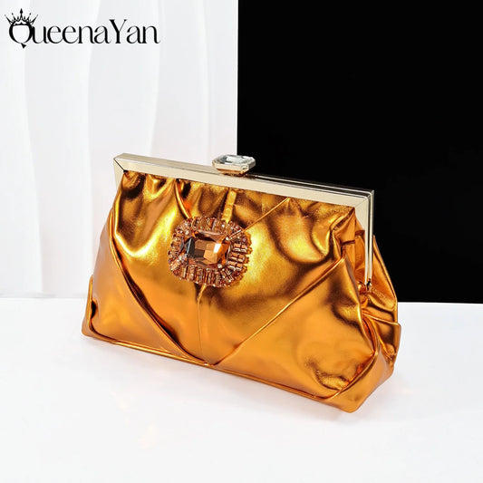 New Shoes Match Bag With Orange Color Shiny Leather Party Women's Heels Banguet Women's Scene