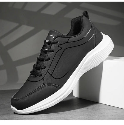 2025 New Lightweight Men Casual Leather Sneakers Non-slip Breathable Male Outdoor Running Shoes Lace Up Soft Sport Shoes