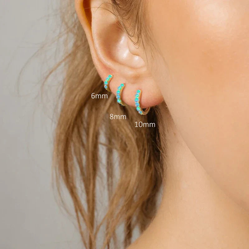6/8/10mm Size Opal Round Hoop Earrings For Women 925 Sterling Silver Circle Earrings Jewelry Bohemia Pendiente Plata 1piece