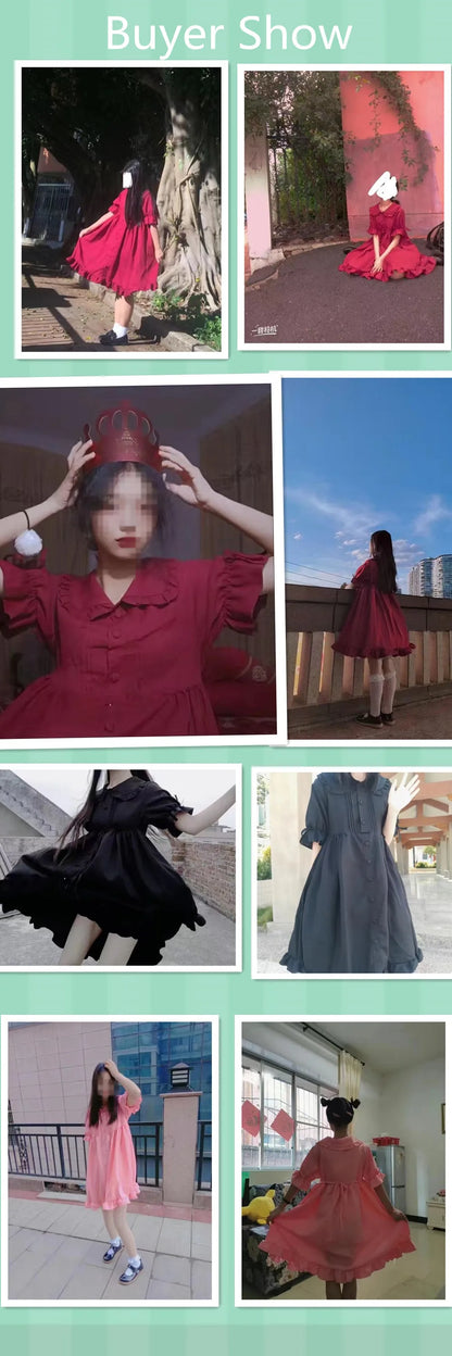 Japanese Sweet Girl Lolita Dress White 2021 Summer Kawaii Peter Pan Collar Cute Ruffle Puff Sleeve Drees Elegant Lady Dresses