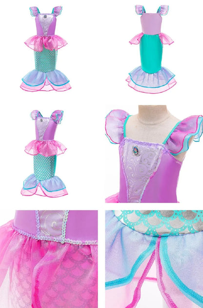 Girls Jasmine Princess Dress Children Elsa Anna Bella Rapunzel Mermaid Costume Kids Snow White Cinderella Aurora Dress