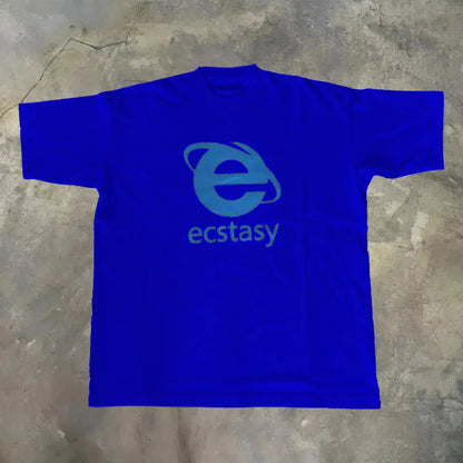 Streetwear Ecstasy New T Shirt Y2K Men's Harajuku White T-shirt Letter Pattern Printing Oversize Loose Short-sleeved Gothic Top