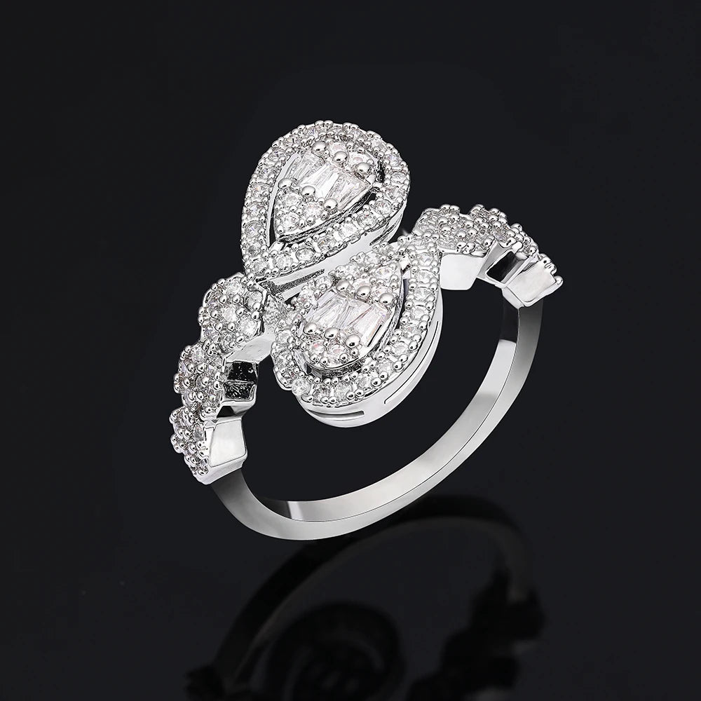 Luxury  4 Pieces Bridal Wedding Jewelry for Women Cubic Zirconia Water Drop Earrings Tassel Necklace Jewelry Sets Party Gift
