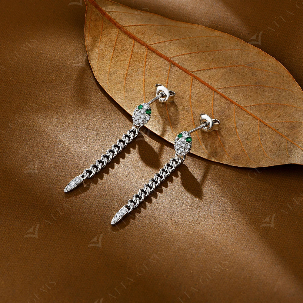 Original Green Eyes Snake Drop Earrings For Women Moissanite Diamond Earring S925 Sterling Silver Party Wedding Jewelry