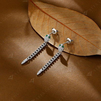 Original Green Eyes Snake Drop Earrings For Women Moissanite Diamond Earring S925 Sterling Silver Party Wedding Jewelry