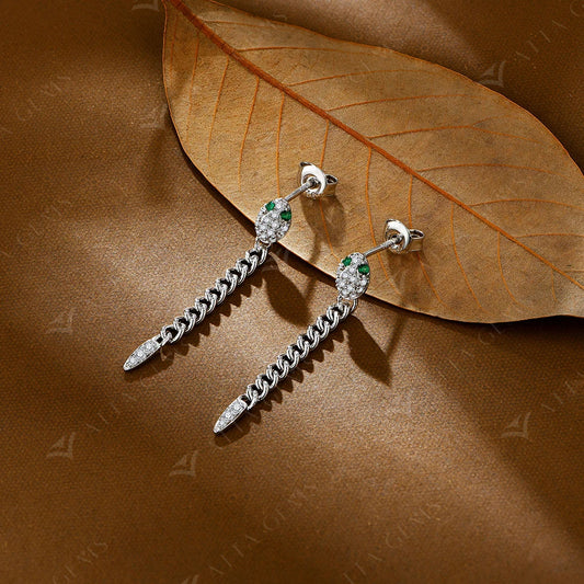 Original Green Eyes Snake Drop Earrings For Women Moissanite Diamond Earring S925 Sterling Silver Party Wedding Jewelry