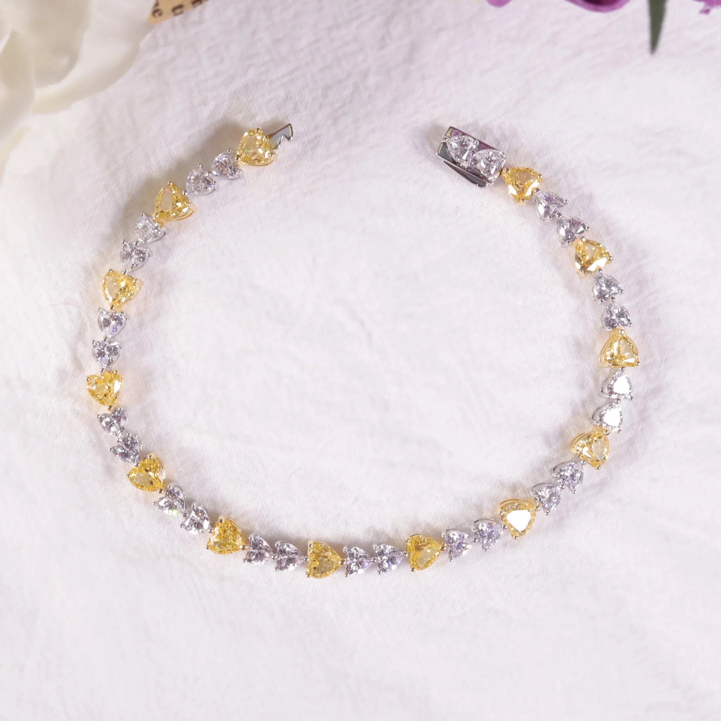 Art Deco Diamond-fire CZ-  Fancy Light Yellow Tennis Bracelet Sterling Silver 925 Fancy Party Wear Bracelet Gift