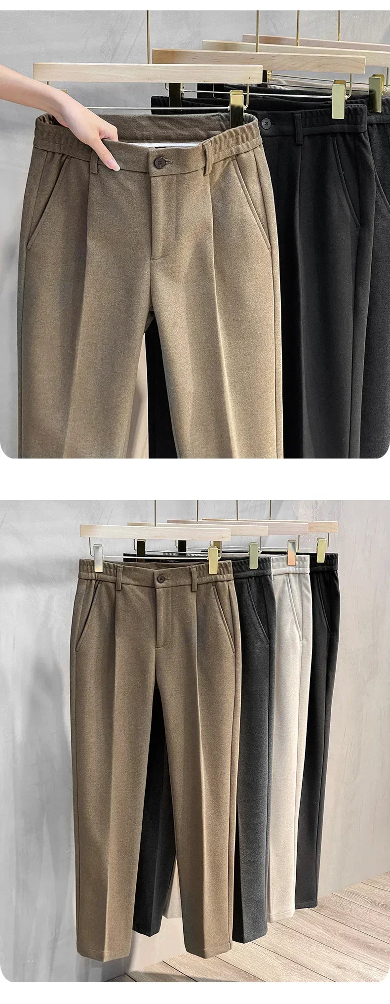 Woolen Suit Pants Men's Autumn Winter New Korean Formal Business Pants Slim Straight Elastic Waist  Fashion Tapered Trousers