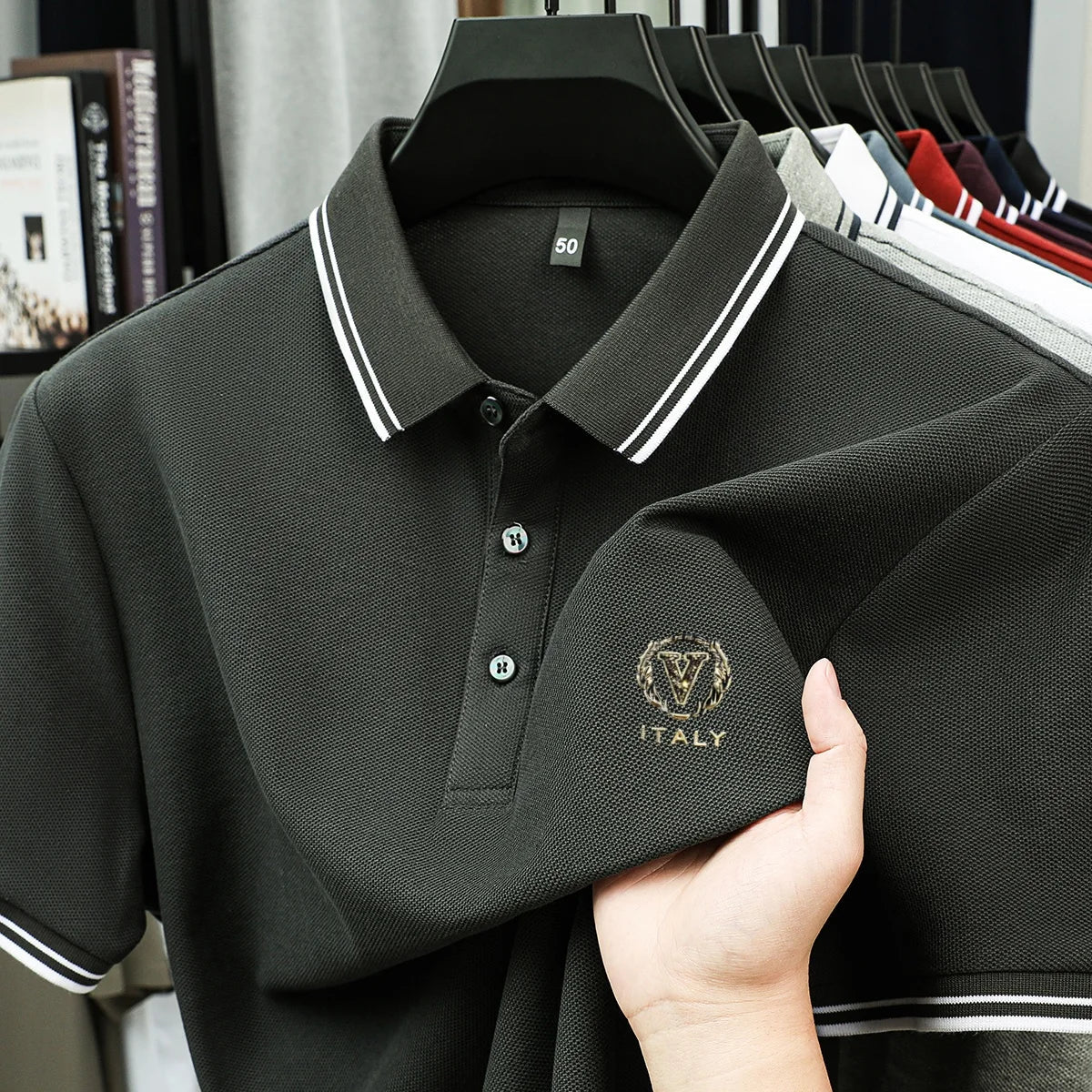 100% pure cotton men's polo shirt high-end brand unique letter printed short sleeve summer new comfortable casual lapel T-shirt