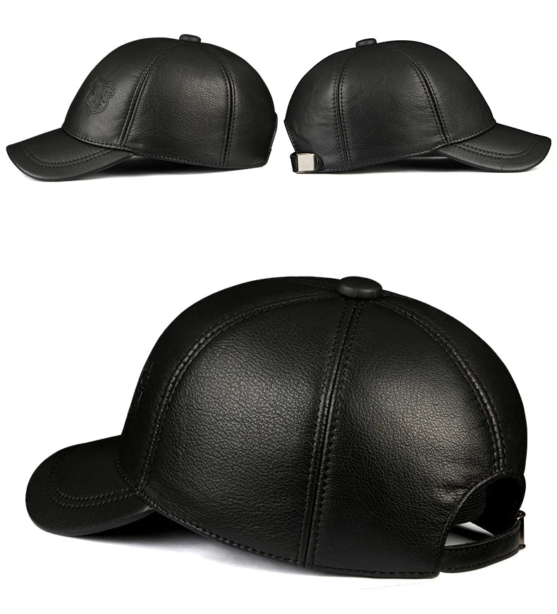 Warm Hat Man 2024 Winter Genuine Leather Baseball Caps Male Casual Cowhide Belt Ear Protect Sport Hockey Hunt Flight Casquette