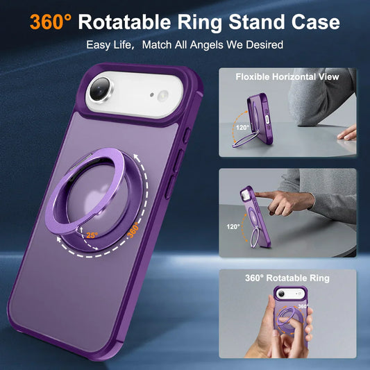 For iPhone 17/17 Pro/17 pro Max/17 Air Case with 360° Rotatable Matte Magnetic Ring Hidden Stand Drop-Proof Protection