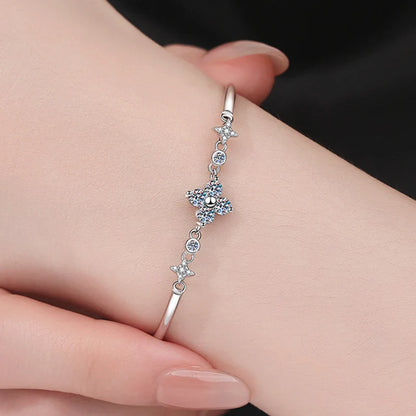 Lucky Clover GRA Certified 0.4cttw Moissanite Diamond Link Bracelet for Women 925 Silver Hand Chain Adjustable Bracelets