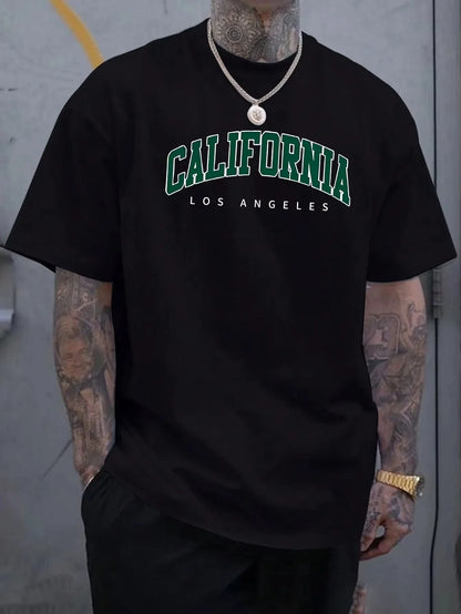 California Letter Printed Summer Men's Cotton Short Sleeve Casual Sports Tops Loose Large Comfortable Round Neck T-shirt