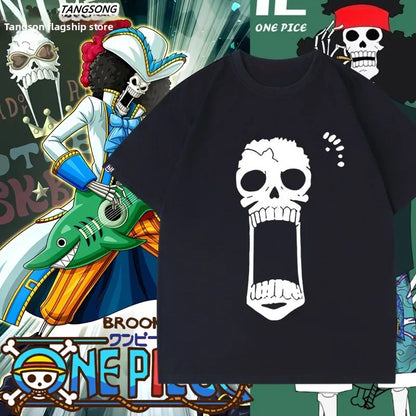 Animation Derivatives Straw Hat Crew BROOK Printed Short Sleeve T-shirt Men's Women's Fashion Loose Cotton Casual Top