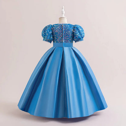Summer Sequin Bridesmaids Party Girl Dress Elegant Bow Wedding Princess Prom Kids Dress For Girls Gala Birthday Evening Costumes