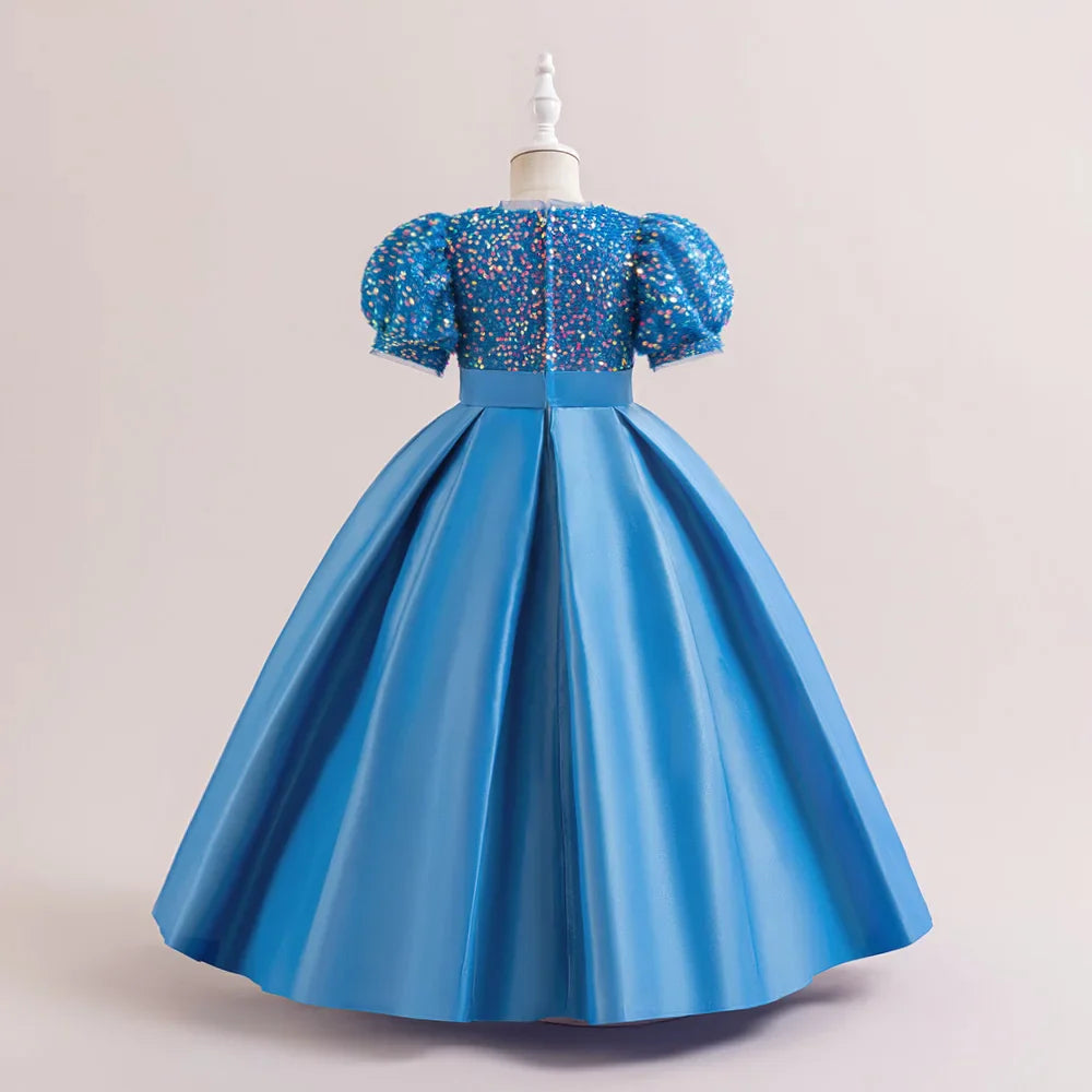 Christmas Sequin Bridesmaid Girl Dresses Elegant Bow Wedding Party Princess Prom Kids Dress For Girls Birthday Evening Costumes