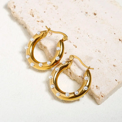 Luxury Shiny Zircon Hoop Earrings for Women Trendy Golden Stainless Steel Wed Ear Geometric Circle Earring Jewelry Pendientes