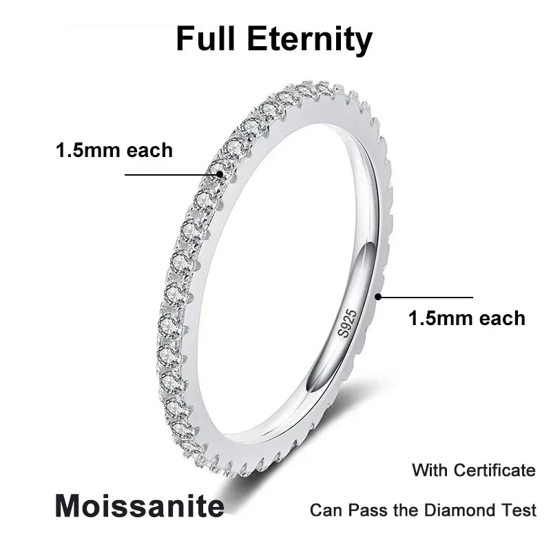 NeeTim Full Moissanite Ring for Woman Wedding Jewelry 925 Sterling Silver with Plated White Gold Rings Diamond Engagement Band