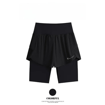 Yoga Shorts Women Summer Fake Two Piece High Waist Loose Gym Shorts With Pocket Ladies Lightweight Fitness Running Clothes
