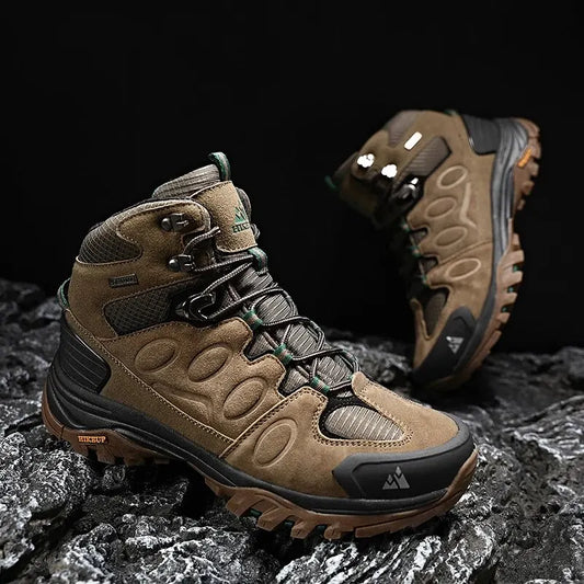 Bota Masculina de Cano Alto para Caminhada Inverno ao Ar Livre Cadarço Antiderrapante Esportivo Casual Trekking Masculino Camurça Quente