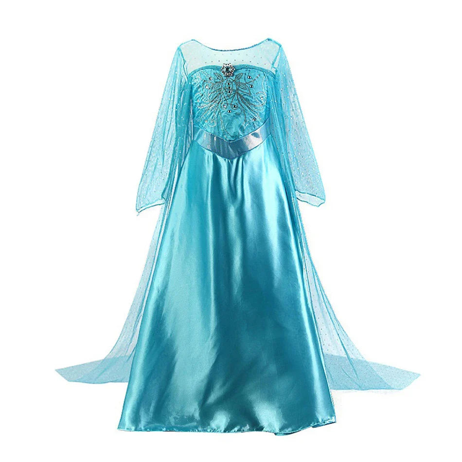 2026 Frozen Elsa Snow Queen Princess Dress Up Girls Fancy Costume Kids Role-play Carnival Children Birthday Party Dresses