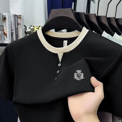 designer men's summer vacation two piece t-shirt round neck embroidered british style short sleeve casual fashion men's wear top