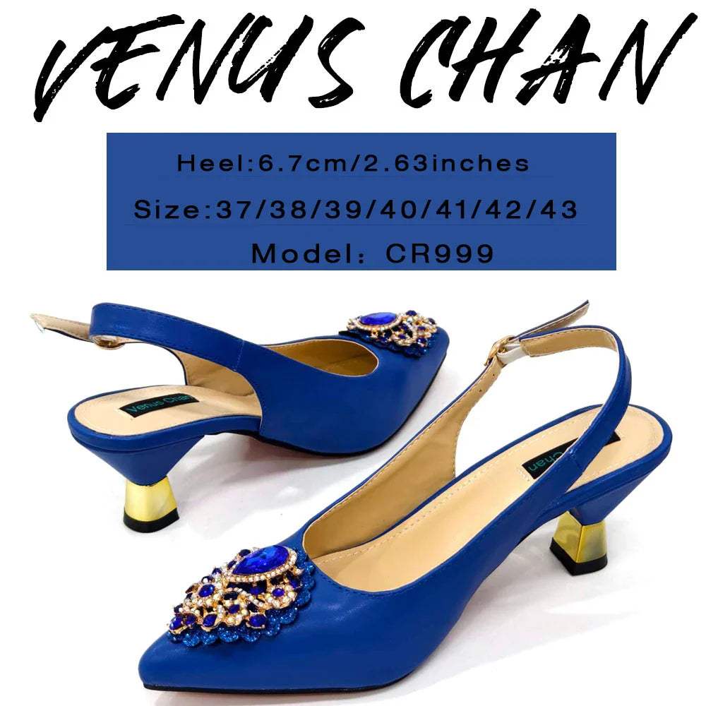 Latest Wedding Pointed Toe Women's Shoes High Heel White Color Rhinestones Party Ladies Shoes And Bag Set
