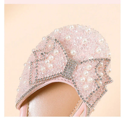 Spring and Summer Girls' Princess Shoes Sandals Flat  Kids Dresses Shoes Pearl  for Kids and Teens