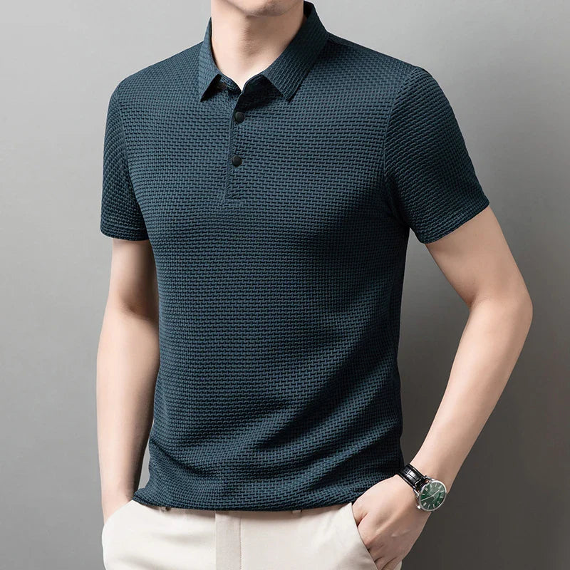 Men's Business Polos Casual Short Sleeved Bone Flower Solid Color POLO Shirt Fashion Breathable Comfortable Summer Versatile Top