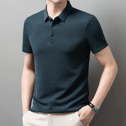 Men's Business Polos Casual Short Sleeved Bone Flower Solid Color POLO Shirt Fashion Breathable Comfortable Summer Versatile Top