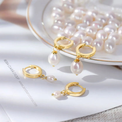 Women Pearl Dangle Earrings 14K Gold Plated Hoops Fresh Water Pearl Earring With 925 Sterling Silver Post Popular Jewelry