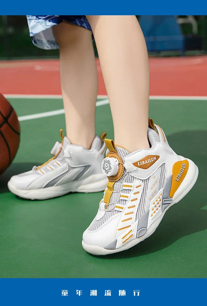 New Children Basketball Shoes Swivel Button Boys Fashion Sneakers Girls School Sport Shoes Kids Casual Trainers Outdoor Shoes