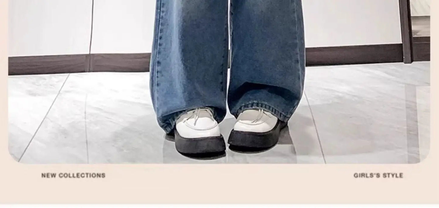 Calça Jeans Feminina Plus Size Folgada Cintura Alta Perna Larga Azul Claro Elástico na Cintura Cordão Calças Outono Moda Plus Size