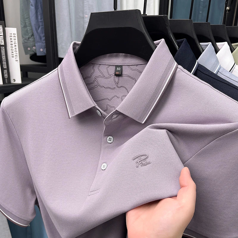 Men's Embroidered Short Sleeved Cotton Polo Shirt High End Brand Lapel T-Shirt Simple Casual Summer Breathable Top Men's Wear