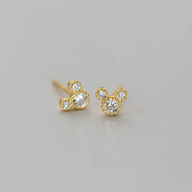 925 Sterling Silver Fashion Cute Cartoon Mouse Screw Bead Stud Earrings for Women Simple Chic Girl Party Jewelry Gifts