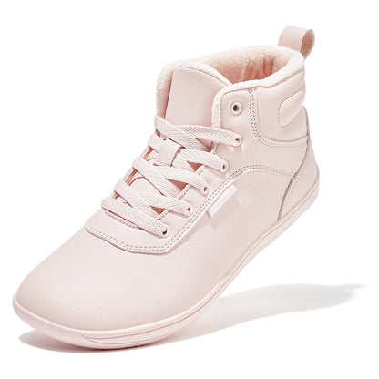 Unisex Winter Barefoot Shoes Womens Men Wide Toe Box Faux Fur Lined Ankle Sneakers Artificial Leather Lace Up Shoes