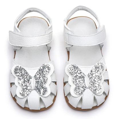 Leather sparkling butterfly Girls flat Sandals closed toe little kids girls summer shoes
