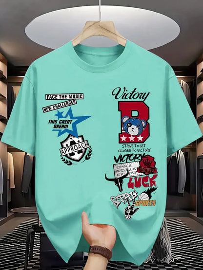 New Men's Summer Personalized Letter Graffiti Printed Comfortable and Breathable Round Neck T-shirt Outdoor Street Top