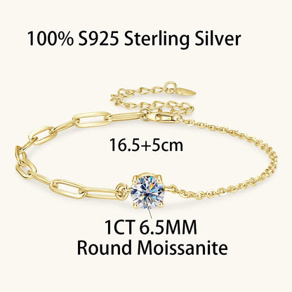 Certified 1CT Round Moissanite Solitaire Bracelet S925 Silver Plated 18K Gold D VVS Lab Diamond WristChain Jewelry Gift