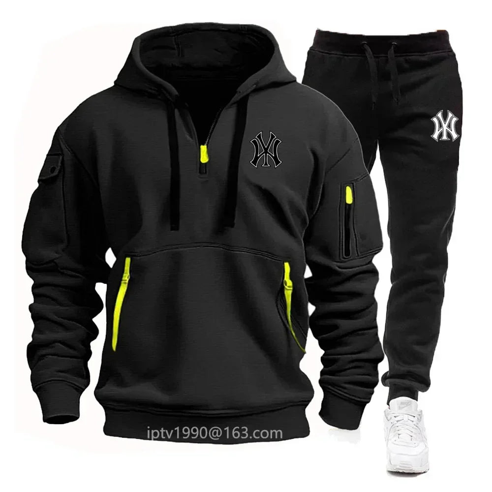 A stylish, casual and fitness two-piece set for men's autumn and winter 2025: zipper hoodie, long-sleeved pullovers and jogging