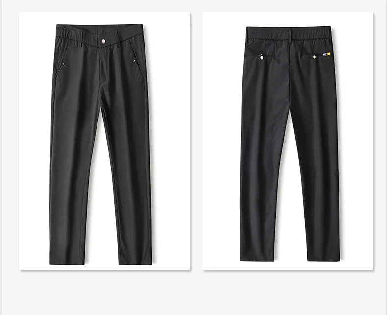 Business Thin Men's Breathable Pants Slim Straight High Elastic Slim Casual Pants Male Brand Clothing Khaki Gray Green Black