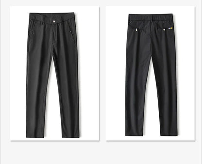 Business Thin Men's Breathable Pants Slim Straight High Elastic Slim Casual Pants Male Brand Clothing Khaki Gray Green Black
