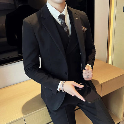 2025 Autumn Winter New Thickened Warm Woolen Blazer Set for Men Korean Version Slim Fit Groom Best Man Wedding Suit Formal Wear