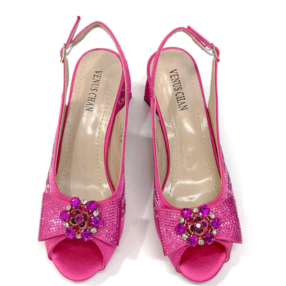 Italian Shoes and Bags Matching Set for Women Bow Rhinestones Peep Toe High Heels Purple Color Nigerian Party 2024