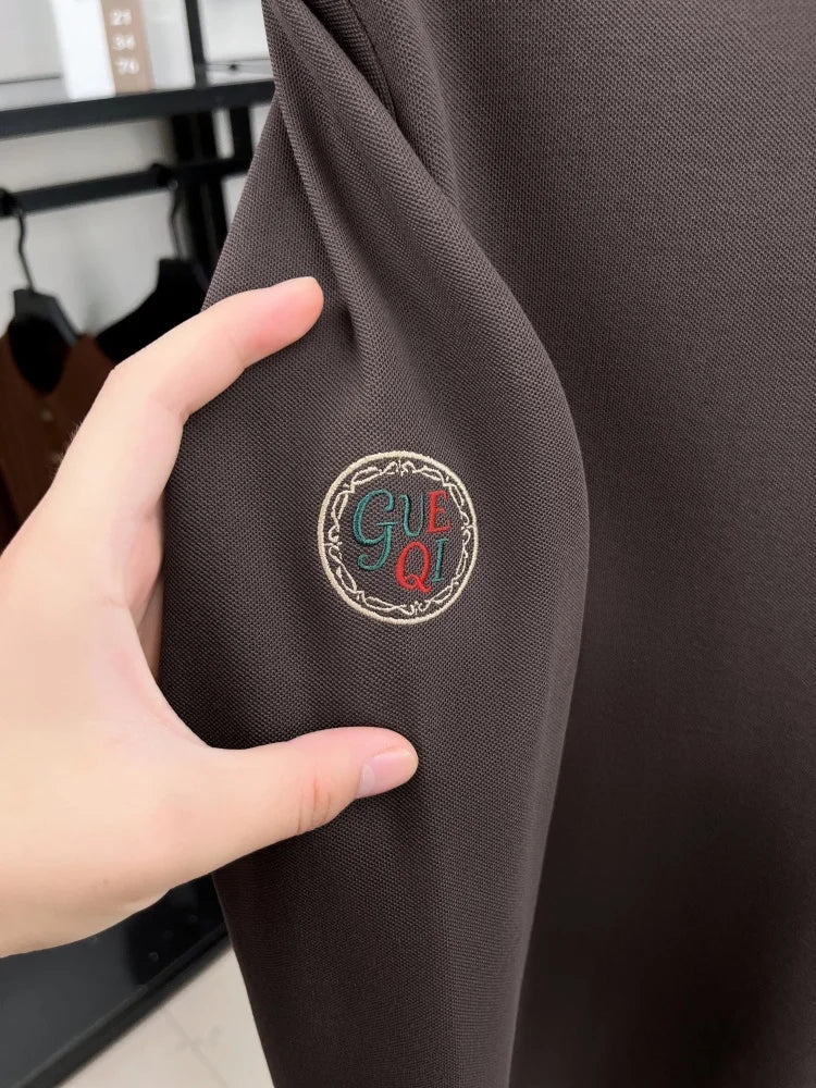 High end men's long sleeved polo shirt autumn fashion brand bee embroidery new business and casual color blocked lapel T-shirt